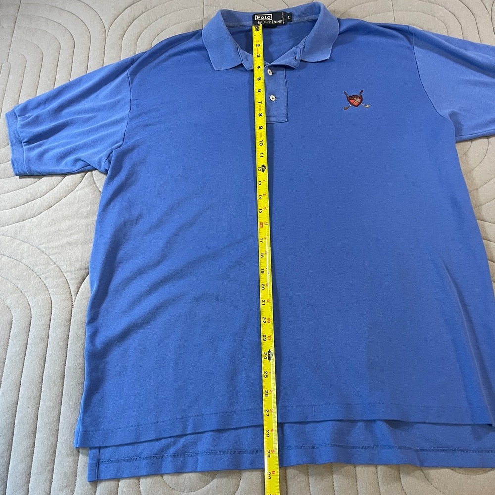 Vintage Polo Ralph Lauren Mens Golf Polo Shirt Shield Logo Size Large Blue Soft - Picture 6 of 10